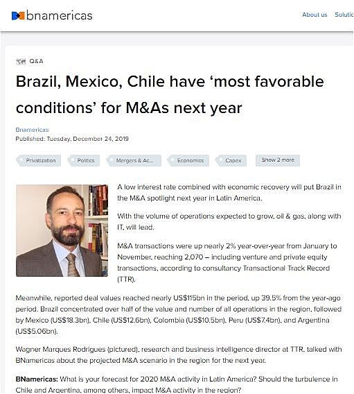 Brazil, Mexico, Chile have most favorable conditions for M&As next year